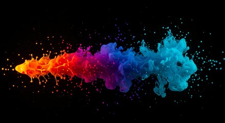 Poster - Colorful Ink Explosion in Water with Vibrant Orange, Purple, and Blue Hues Creating Abstract Art on Black Background