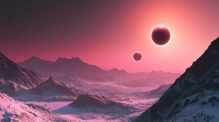 Wall Mural - A telescopeâ€™s view of a distant exoplanet with multiple moons.