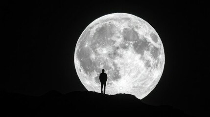 Wall Mural - A tiny silhouette of a person against a giant moon.