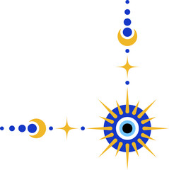 Wall Mural - Evil eye magic border with celestial stars. Turkish and Greek astrology ornamental corner. Spiritual bead nazar is the symbol of luck and protection. Ornate separator and divider.