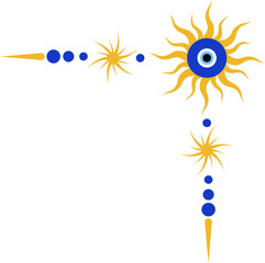 Wall Mural - Evil eye magic border with celestial stars. Turkish and Greek astrology ornamental corner. Spiritual bead nazar is the symbol of luck and protection. Ornate separator and divider.