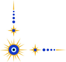 Wall Mural - Evil eye magic border with celestial stars. Turkish and Greek astrology ornamental corner. Spiritual bead nazar is the symbol of luck and protection. Ornate separator and divider.