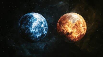 Wall Mural - A twin-planet system where one side is light and the other is dark.