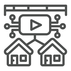  - media platform data with two houses line icon, neural dataset concept. vector graphics. local provid