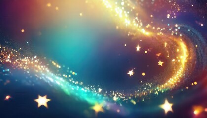Aufkleber -  magical swirling light trail with glowing golden stars on a cosmic gradient background, ideal for fantasy design and dreamy visual storytelling