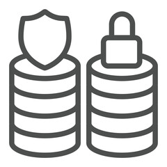 Fototapete - Protected and locked data arrays line icon, secure dataset concept. Vector graphics. Data storage and backup, safety sign on white background, outline style icon for mobile or web design.
