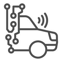 Poster - Car with wireless sensor circuit line icon, vehicle electronics concept. Vector graphics. Vehicle with connections, tech sign on white background, outline style icon for mobile or web design.