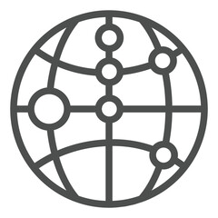 Poster - World globe with pinpoints line icon, neural network concept. Vector graphics. Globe with location pins, planet sign on white background, outline style icon for mobile or web design.