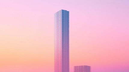 Fototapete - A single skyscraper silhouette against a pastel gradient 