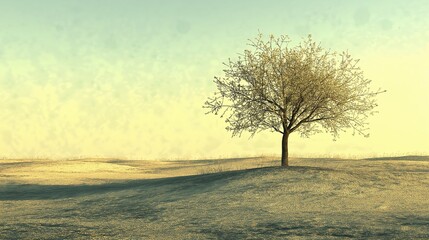 Poster - A single tree standing in an endless desert, subtle sand textures.