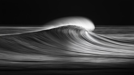 Poster - A solitary wave curling gracefully in the ocean, minimal details.