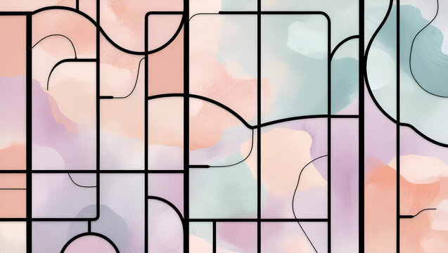 Pastel-colored abstract background with thick outlines separating soft hues, rendered in a modern cloisonnism art style, elegant and calming.