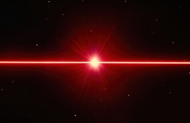 Fototapete - Red laser beam, simple background, black space, red light, laser line.