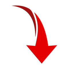 Wall Mural - A simple, red, curved arrow pointing to the right and down on a white background. Direction symbol. Arrow symbol for app, UI, web. Vector illustration