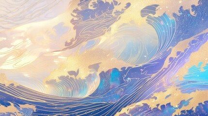 Poster - Iridescent Zen Garden, a mesmerizing digital pattern featuring shimmering sand grains and surreal lighting for an enchanting wallpaper experience.