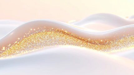 Poster - Golden Sand Dunes, tranquil Zen garden-inspired landscape, shimmering particles reflecting sunlight, evoking a serene, dreamlike atmosphere of flowing abstraction.