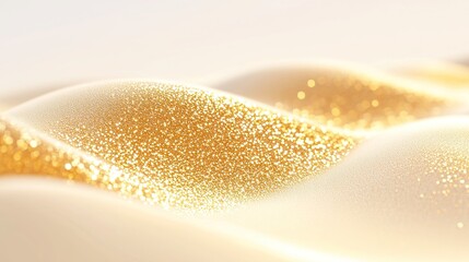 Poster - Golden Dunes, serene sand formations with delicate golden particles shimmering in sunlight, evoking a tranquil, dreamlike atmosphere full of abstract beauty.