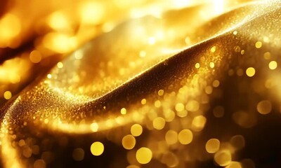 Poster - Golden shimmering dust particles in fluid motion, creating an abstract texture background