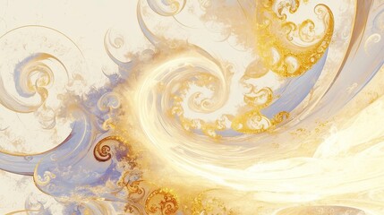 Poster - Abstract Zen Garden, intricate fractal pattern featuring soft swirls, adorned with sparkling glitter-like particles, creating a serene and meditative atmosphere.