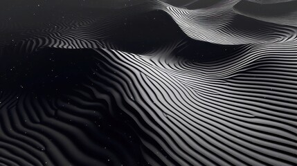 Poster - Monochrome Zen Wallpaper, featuring stark black sand, fine white particles, minimalist ripple patterns, creating a serene and tranquil atmosphere for modern spaces.