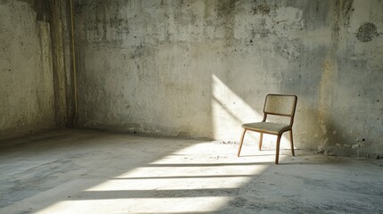 Poster - Sunlit chair in a dilapidated room.