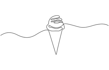 Poster - Continuous single line drawing of ice cream Hand drawn vector, Dessert concept. Editable stroke, simple doodle design, vector illustration.