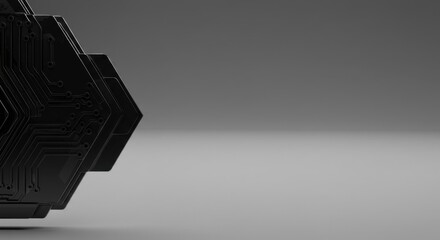 Poster - Abstract Hexagonal Circuit Board Design: Sleek Black Technology Background