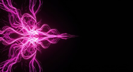 Poster - Abstract Pink Energy Flow: Glowing Fractal Design on Black Background