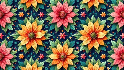 Wall Mural - intricate floral design, repeating seamlessly , colorful, design, blossom