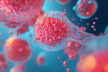 Poster - Detailed representation of human cells interacting in a vibrant microscopic environment