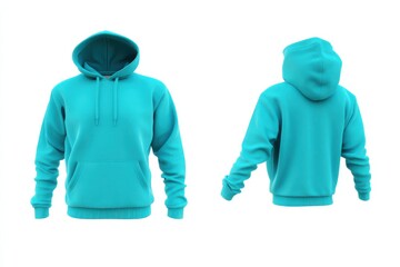 Poster - Bright turquoise hoodie displayed from multiple angles, showcasing its softness and comfortable fit