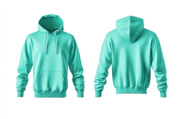 Poster - Bright turquoise sweatshirt showcases a modern design with a hood and front pocket suitable for casual wear or sports activities