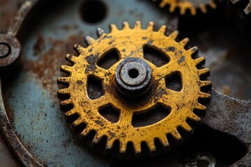 Poster - Close-up view of vintage gears showcasing intricate craftsmanship and aging details