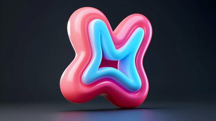 Poster - Abstract 3D Neon Letter M Pink Blue Design