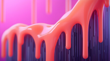 Poster - Abstract Digital Art Coral Dripping Liquid on Purple Lines Background