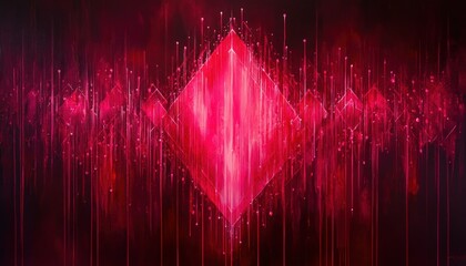 Poster - Abstract magenta crystal emergence with radiant linear particle display concept
