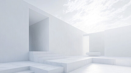 Poster - Ultra minimalist house with pure white exterior under bright sky