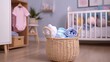 © Pannee - Open basket design for easy baby item access, placed near changing station on light wood flooring
