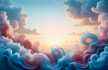 Aufkleber - Vibrant pink and blue clouds swirl dramatically across the sky as the sun dips below the horizon, casting a soft, ethereal glow. A peaceful, scenic vista unfolds with a dreamy atmosphere.