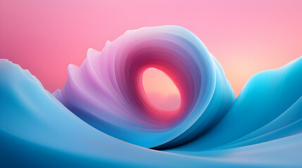 Poster - Abstract Pastel Pink and Blue Wave at Sunset