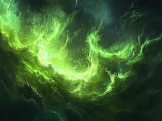 Poster - Intense emerald nebula abstract digital artwork evoking cosmic transcendence
