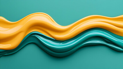 Poster - Abstract Wave of Yellow and Teal Paint on Green Background