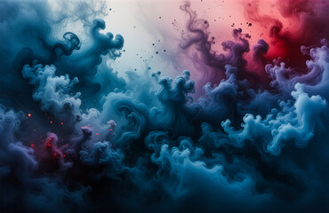 Aufkleber - Abstract swirling clouds of blue and red paint create a dreamy and ethereal backdrop.  The image evokes a sense of cosmic space and abstract beauty.