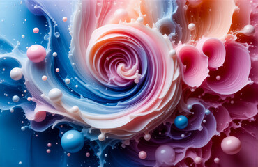 Poster - A mesmerizing pastel swirl of blue, pink, purple, and peach hues creates a soft, dreamy, abstract, and fluid motion.