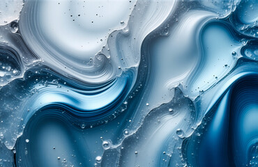 Aufkleber - An abstract depiction of swirling blue and white fluid art with a bubbly texture, creating a dynamic and smooth, organic, and contemporary visual.