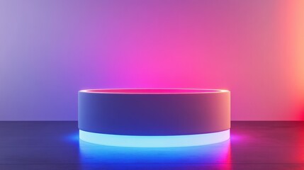 Poster - podium with neon lights, placed in a high-tech exhibition