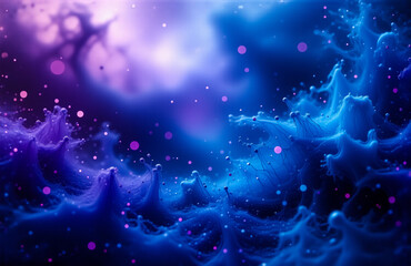 Poster - A cosmic vista unfolds with swirling blue and purple nebulous clouds, speckled with bright dots resembling distant stars, creating a dreamy and ethereal space scene.