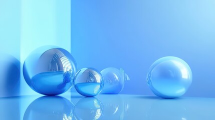 Poster - futuristic abstract blue background featuring smooth 3D geometric shapes with soft reflections