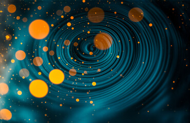 Fototapete - Abstract swirling blue backdrop with orange bokeh lights. Teal vortex creates a dreamy, ethereal, and magical feel.