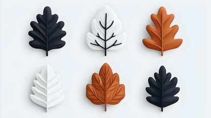 Poster - Autumn Leaves Illustration: Minimalist Geometric Design in Black, White, and Brown